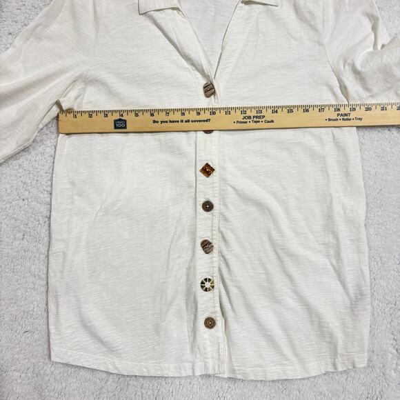 Soft Surroundings Artisan Mixed Button White Long Sleeve Slub Knit Top Women L - Picture 7 of 8